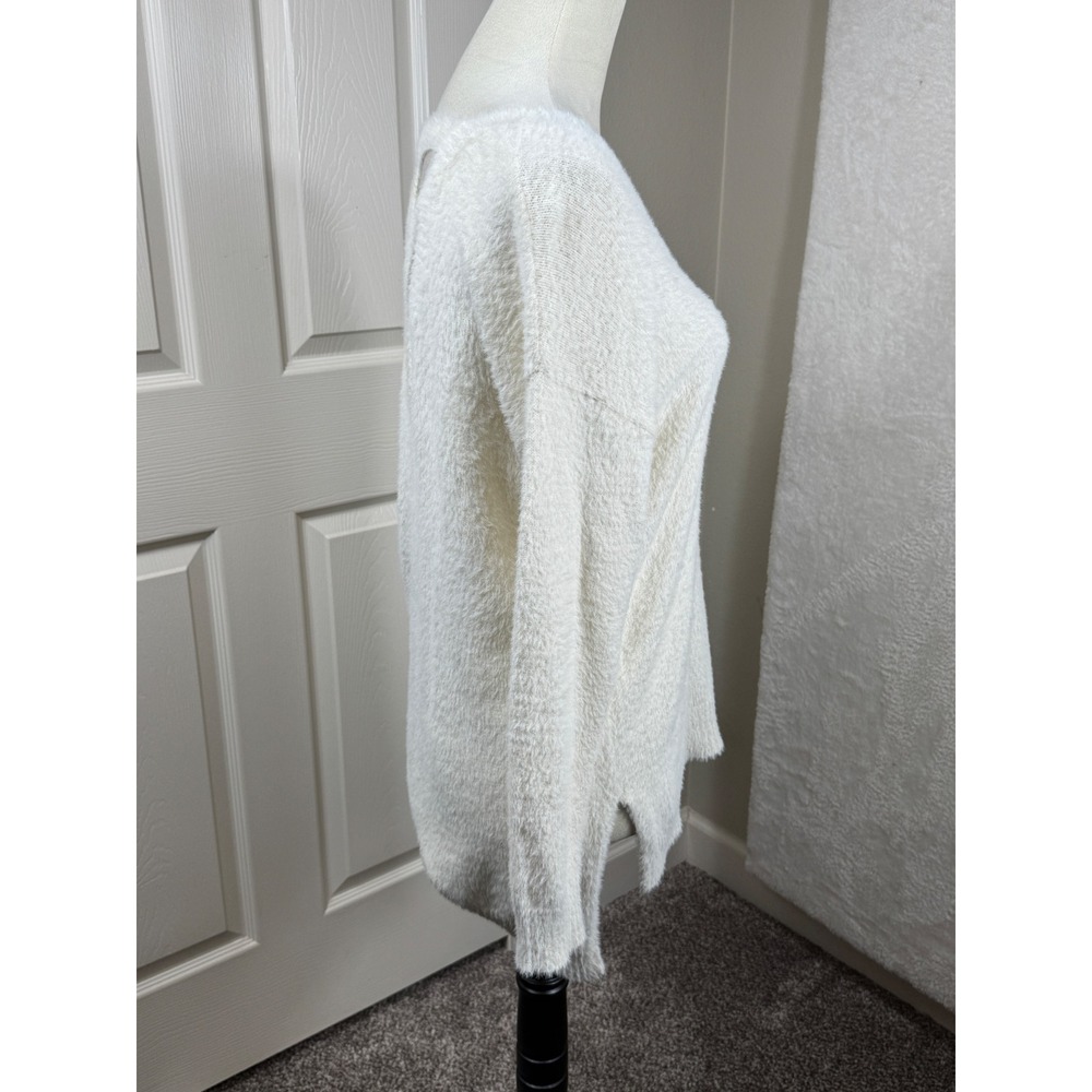 Pink Rose Women's‎ XS Cream V Neck Fuzzy Knit Sweater Criss Cross Back Soft Cozy - Picture 2 of 10